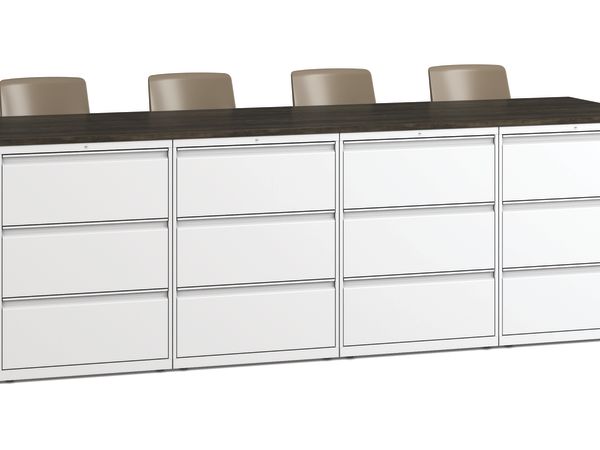 Motivate Stools with Storage Islands and Flagship Modular Storage