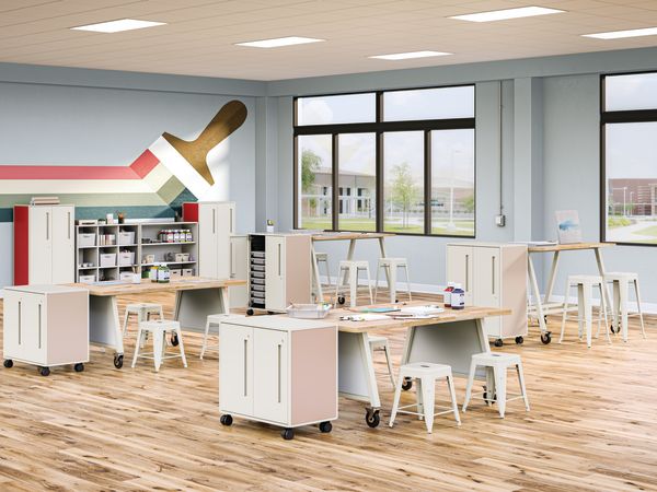 Class-ifi Storage with Build Makerspace Tables and Stools.