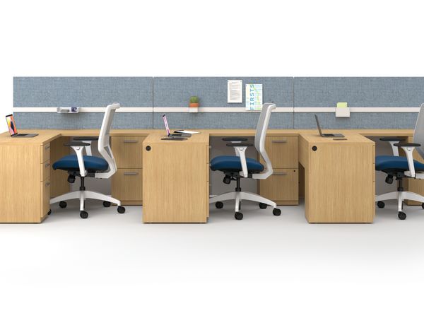 Concinnity teaming stations with Workwall tiles and Solve seating