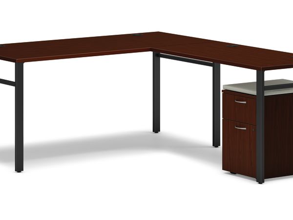 Mod l-station with storage in Traditional Mahogany and Black U-Legs
