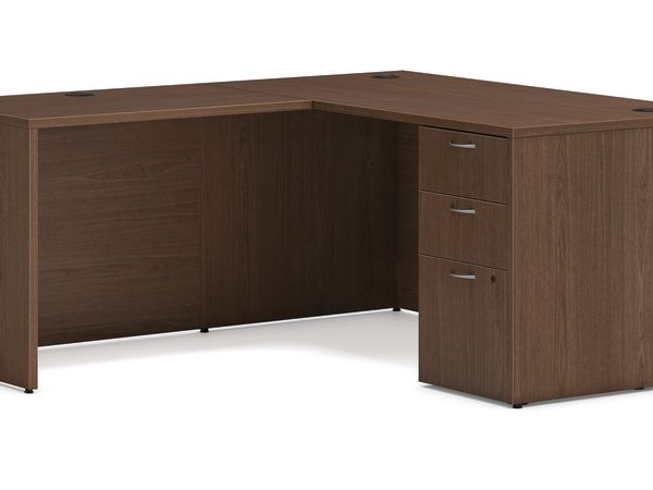 Mod single pedestal l-station in Sepia Walnut