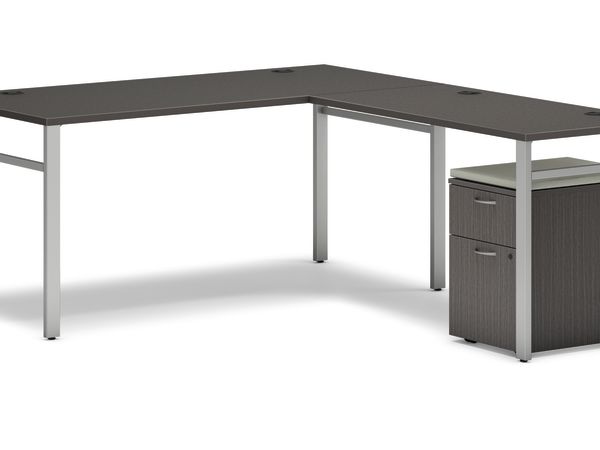 Mod l-station with storage in Slate Teak and Silver U-Legs