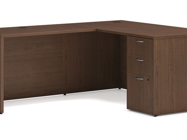 Mod single pedestal l-station in Sepia Walnut