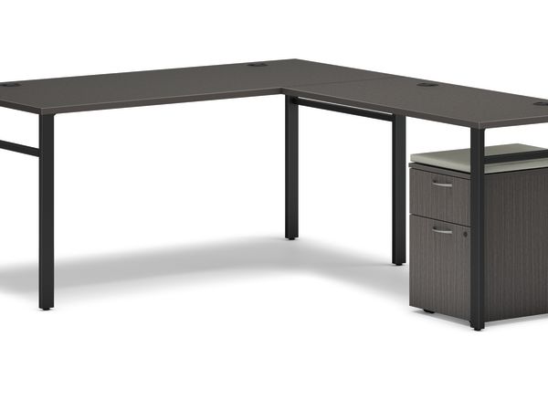 Mod l-station with storage in Slate Teak and Black U-Legs