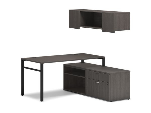 Mod l-station with storage in Slate Teak and Black U-Legs