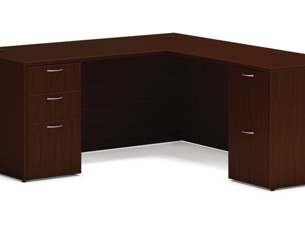 Mod double pedestal l-station in Traditional Mahogany