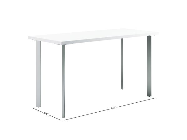Designer white Coze table desk with silver post legs