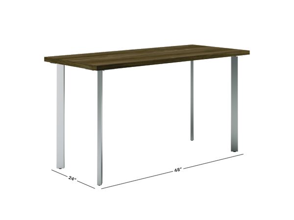 Florence walnut Coze table desk with silver post legs