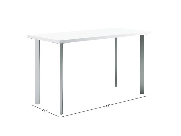 Designer white Coze table desk with silver post legs