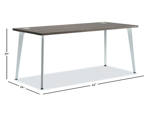HON Voi Desk in Florence Walnut worksurface and Silver legs