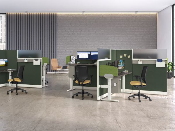 Accelerate quad workstations with height-adjustable desks.