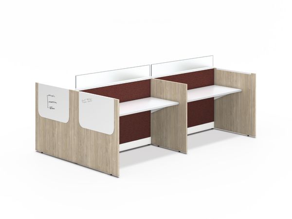 Accelerate 4-pack cubicle workstations separated by gallery panels with hanging markerboards