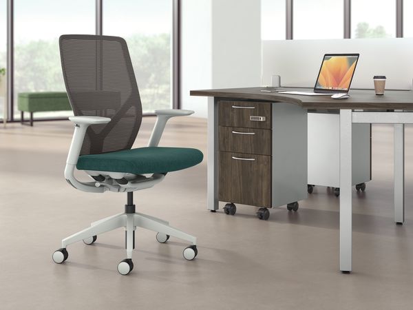 Flexion Task Chair at a 120-degree workstation.