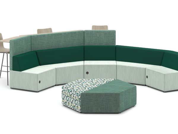 Tangram Bistro Back Half Circle vignette with Tangram Trapezoid and Square Low backs and Trapezoid Ottomans.