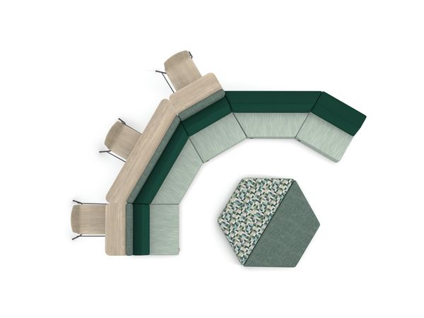 Tangram Bistro Back Half Circle vignette with Tangram Trapezoid and Square Low backs and Trapezoid Ottomans.