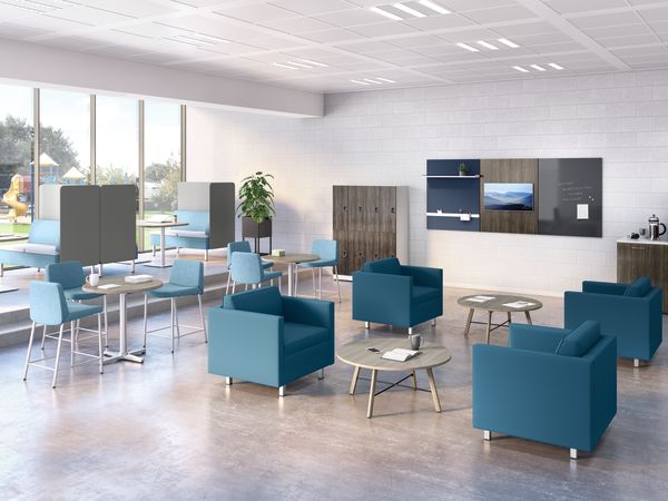West Hill and Astir Seating with Birk and Scramble Tables and Workwall