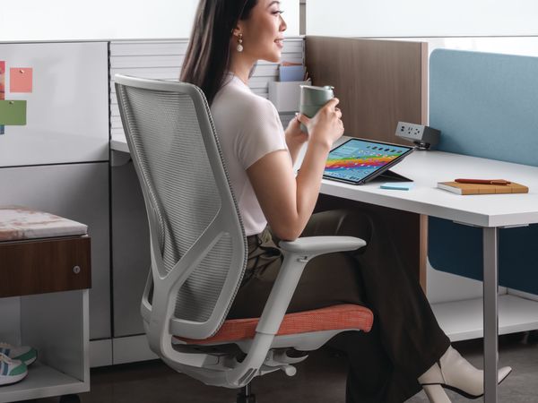 Flexion Seating with Abound Workstations, Contain Mobile Credenzas