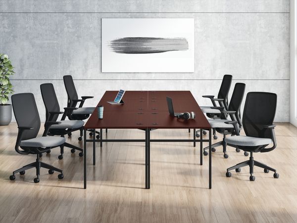 Mod Worksurface and U-Leg, Flexion Task Chair, Parkwyn Sofa