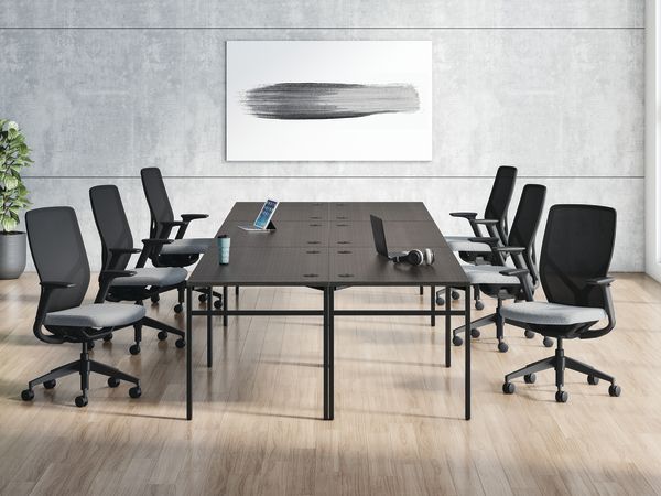 Mod Worksurface and U-Leg, Flexion Task Chair, Parkwyn Sofa