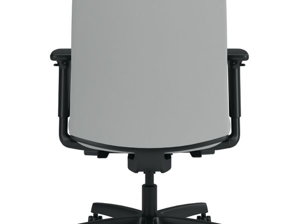 A gray HON Ignition 2.0 upholstered back task chair with black arms and black frame.