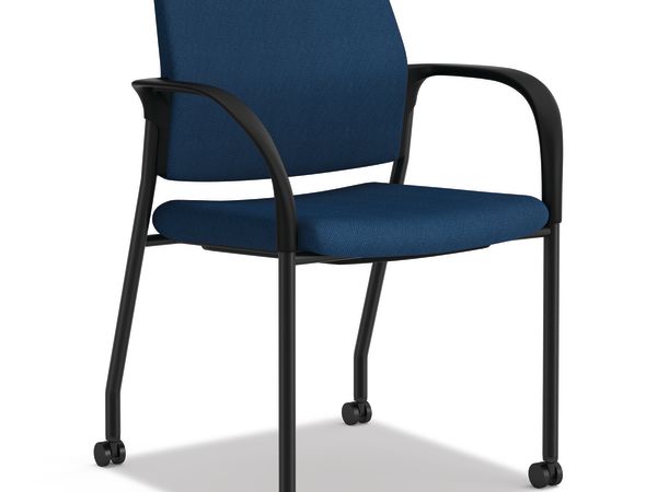 A right three-quarter view of an Ignition HIGS6 multi-purpose chair with blue fabric and black frame.