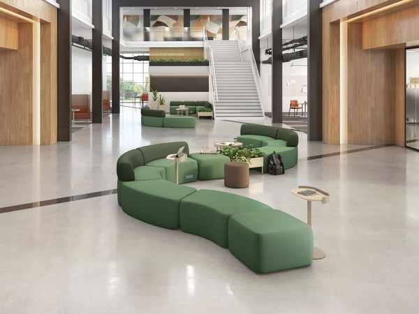 An education administrative setting featuring SoCo lounge seating and Sculpt tables.