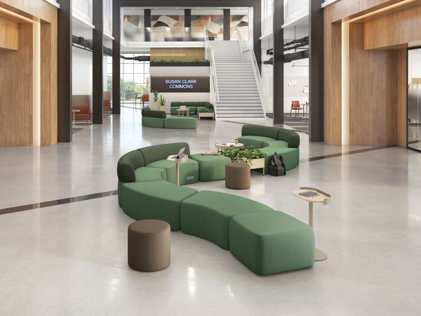 An education administrative setting featuring SoCo lounge seating and Sculpt tables.