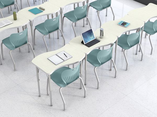 A classroom setting featuring HON Build student desks and SmartLink student seating.