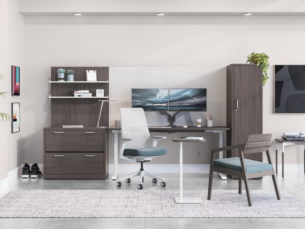 10500 Series Modern Micro office shown with Cipher task chair and Confer guest seating.
