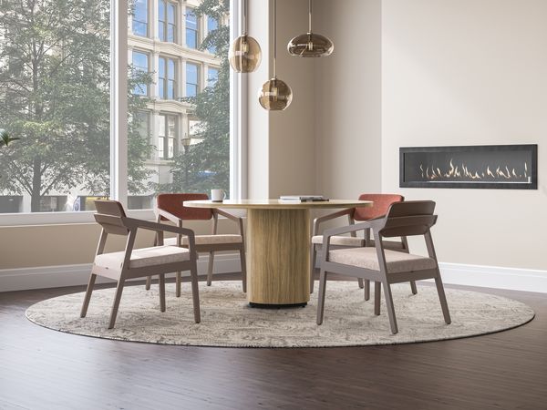 Confer guest chair with Preside laminate cylinder base and Sculpt planter.