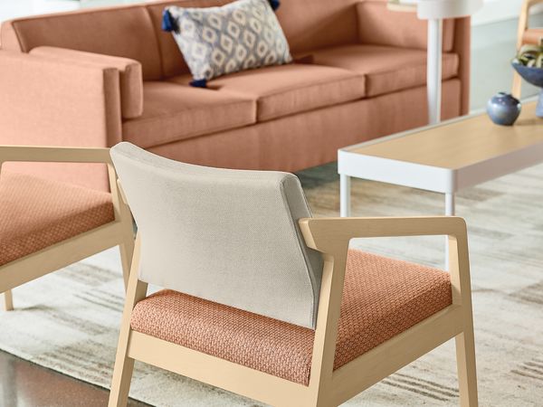 Confer chair with West Hill sofa and Sculpt tables 