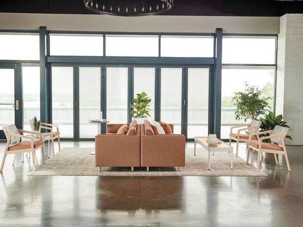 Confer chair with West Hill sofa and Sculpt tables 