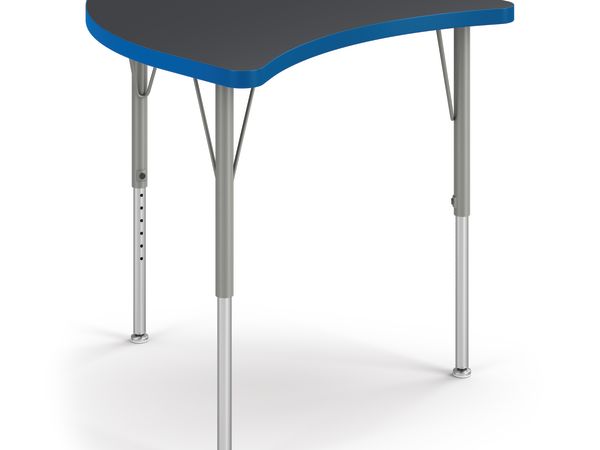 Right 3/4 View of Charcoal Fin Build Student Desk with Blue Edge Band