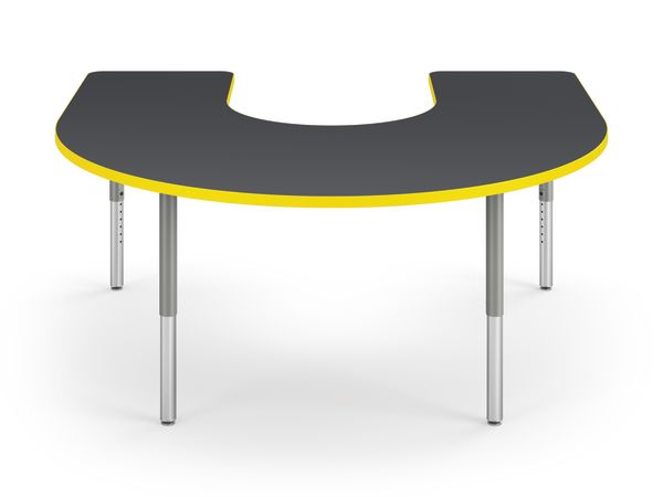 Front View of Charcoal Horseshoe Build Table with Yellow Edge Band