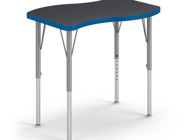 Right 3/4 View of Charcoal Ribbon Build Student Desk with Blue Edge Band