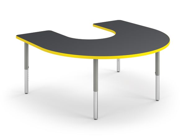 Right 3/4 View of Charcoal Horseshoe Build Table with Yellow Edge Band