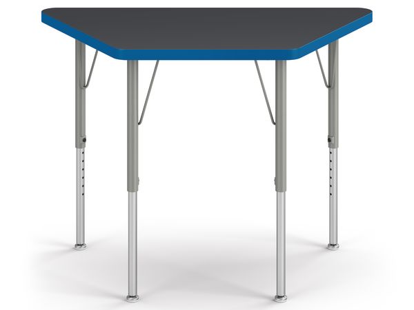 Front View of Charcoal Trapezoid Build Student Desk with Blue Edge Band