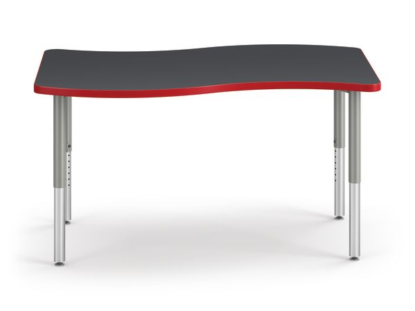 Front View of Charcoal Ribbon Build Table with Red Edge Band