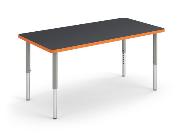Right 3/4 View of Charcoal Rectangle Build Table with Orange Edge Band