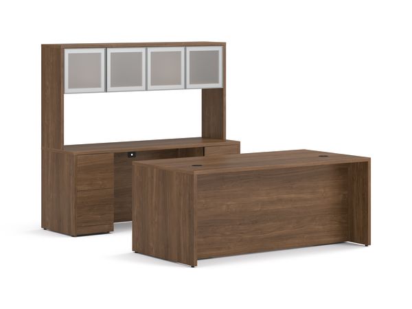 10500 Series Desk/Credenza/Stack-on-storage with frosted doors in  Pinnacle Laminate.