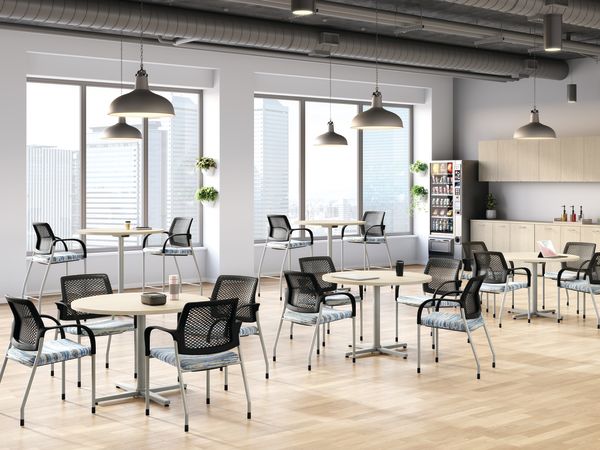 Healthcare café setting with seated and high top tables and multipurpose Ignition chairs