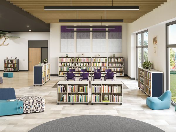Class-ifi Storage with Confetti Floor Lounge and Tangram Seating.