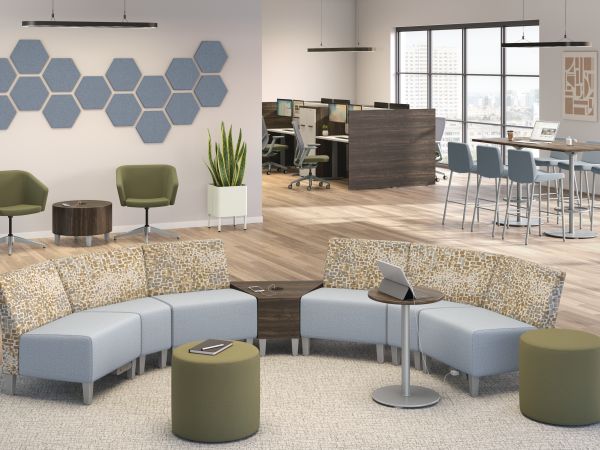 Collaborative area featuring Flock modular seating in a curved layout.