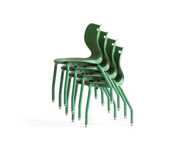 Four Green Smartlink Chairs stacked.