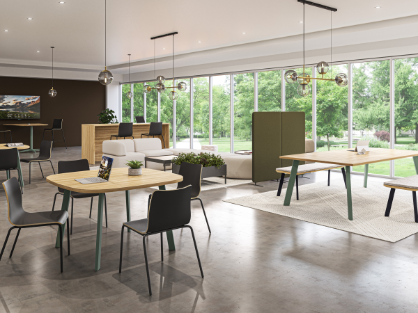 Preside cafe tables with ruck lounge seating