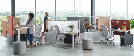 Allsteel, Systems, Mural offers a new way of space planning individual and collaborative zones utilizing a movable base