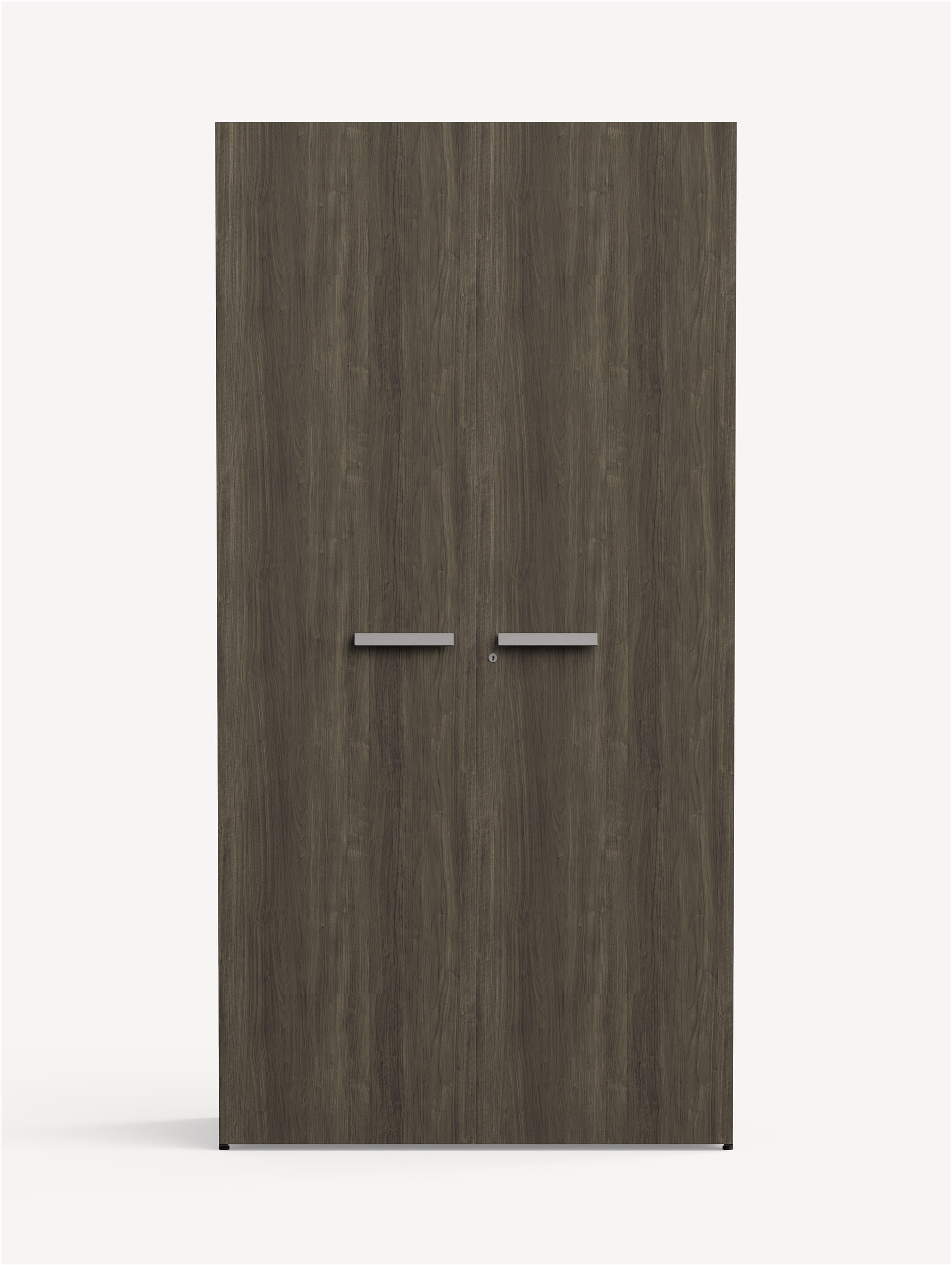 Approach 2-door Tower Wardrobe in a dark greyish brown with silver handles.