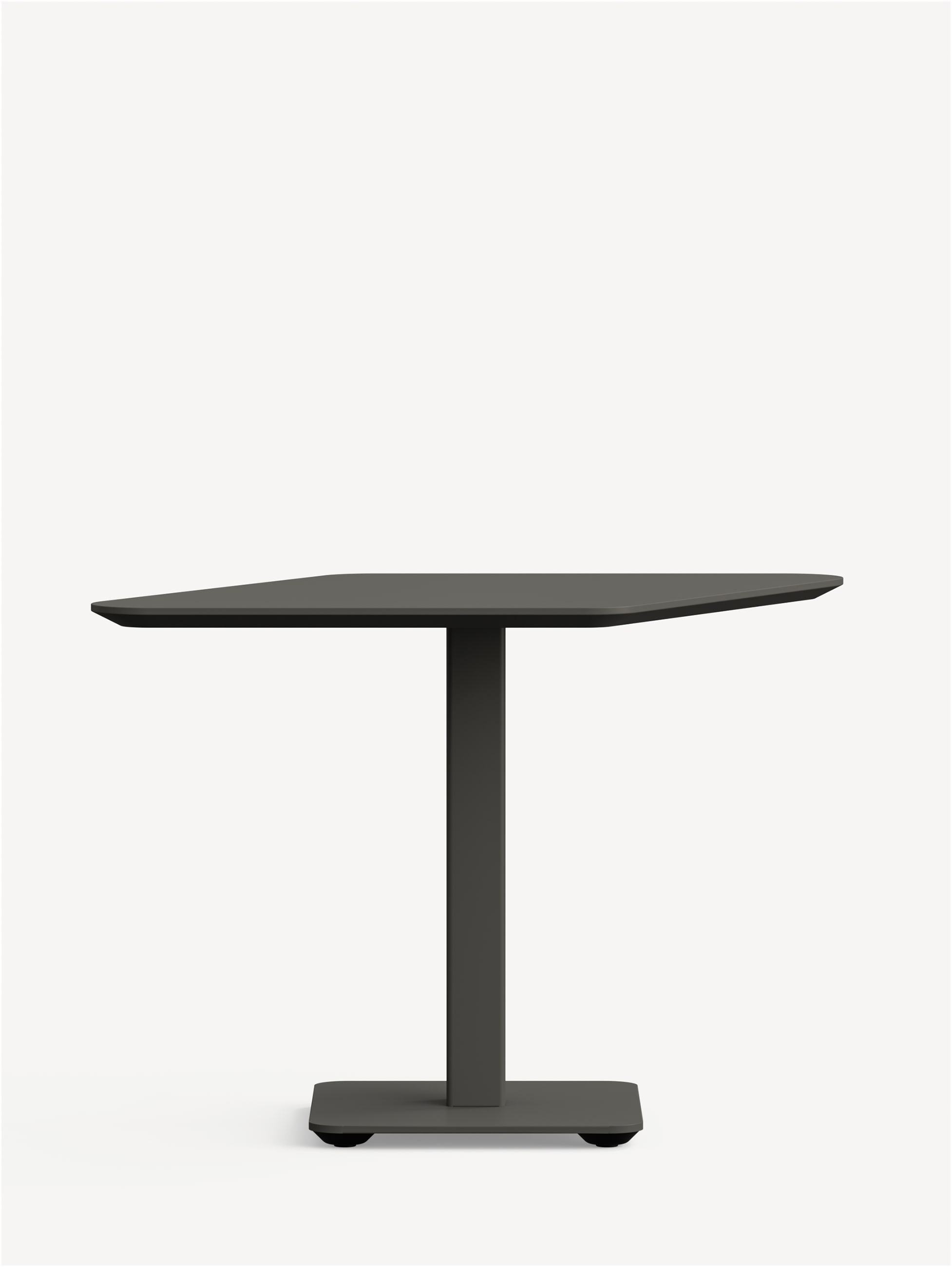 Front view of the Peak laptop table in black with a square pedestal base and square table top.