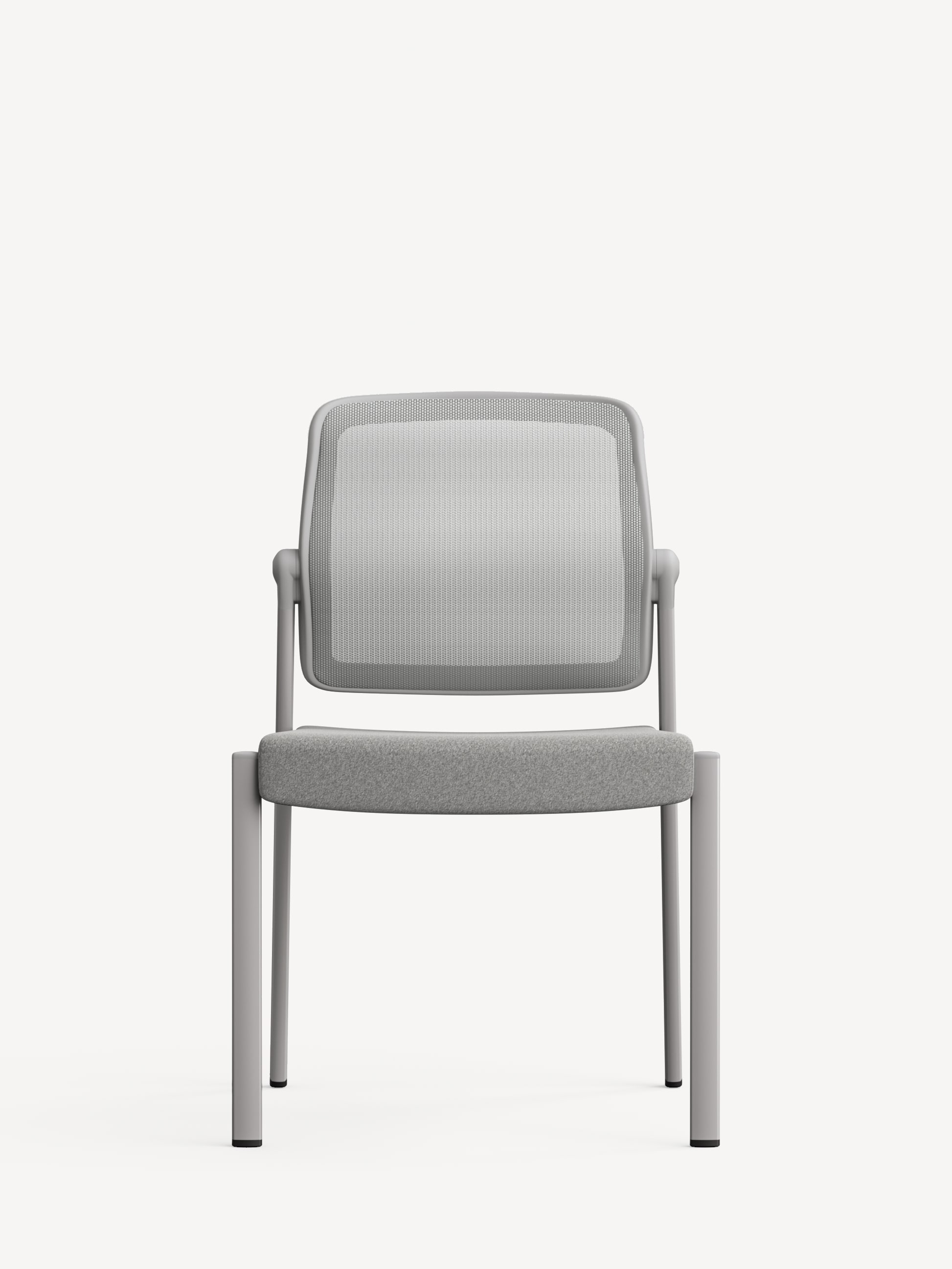 Front view of an Allsteel Acuity side chair in light grey.