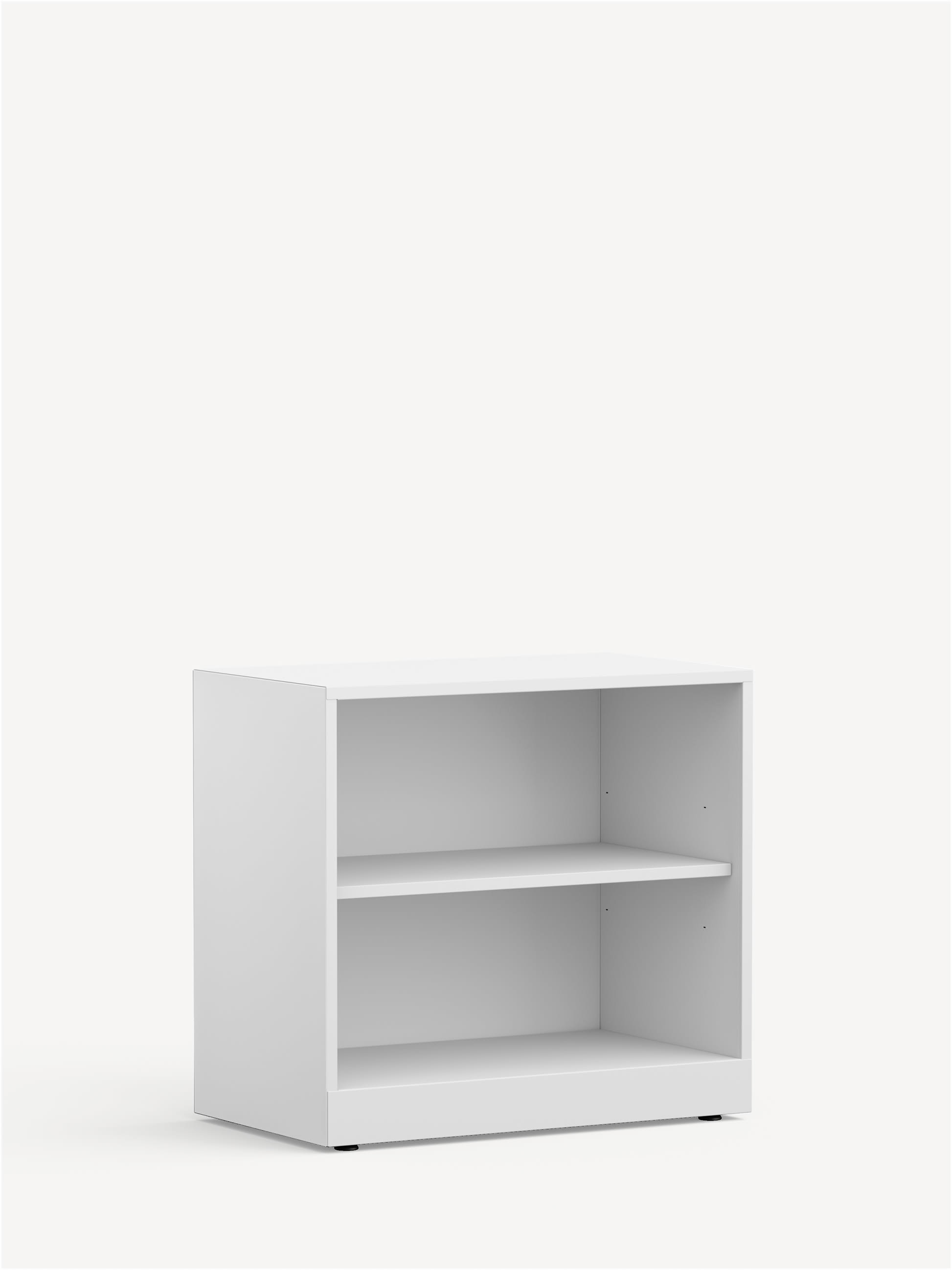 Align Bookcase in white with a flushed plinth base and one metal shelf.